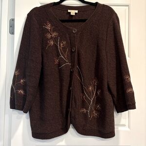 Christopher & Banks Leaf Embroidered Cardigan Sweater Women XL Cottagecore Fairy